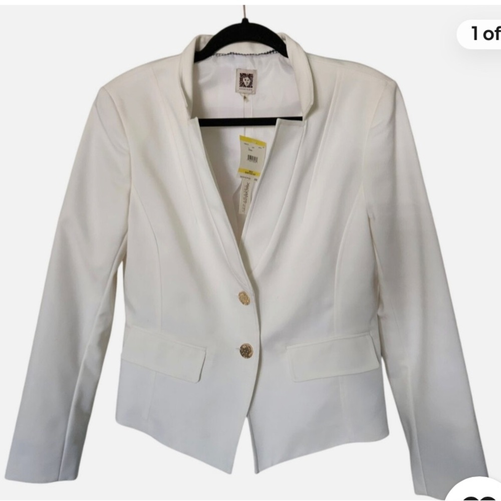 Anne Klein Womens White Two Button Front Lined Blazer Size Large